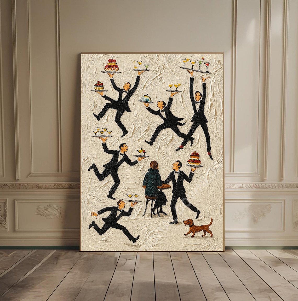 Tiny People Serving In A Restaurant, Vintage Poster