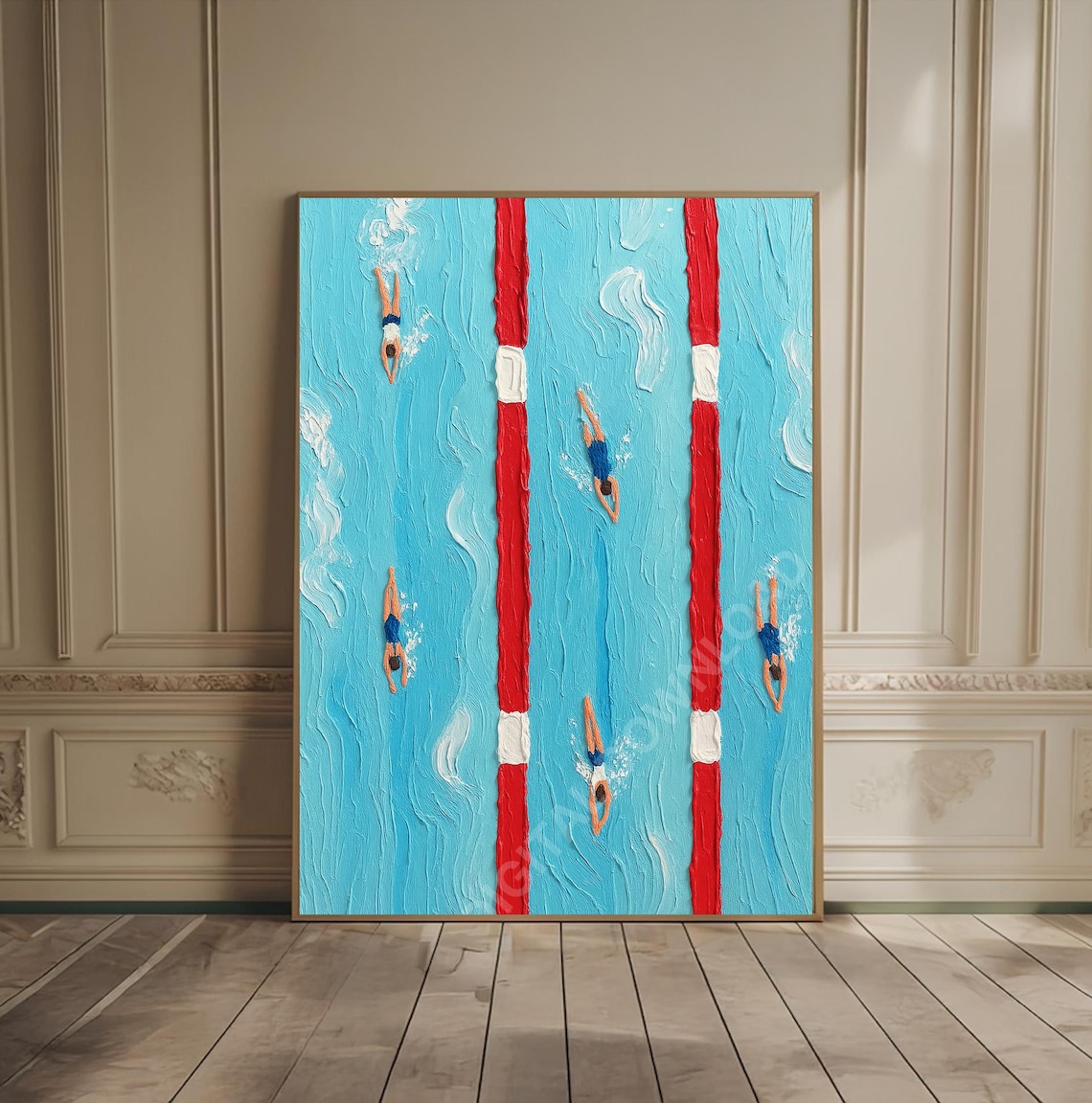 Tiny People Swimming In Pool Art Print, Sporty