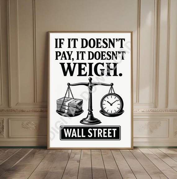 Wall Street Print Minimalist Black And White Cash Financial Decor Finance Bro Gift Old Money Motivational Office Funny Quote