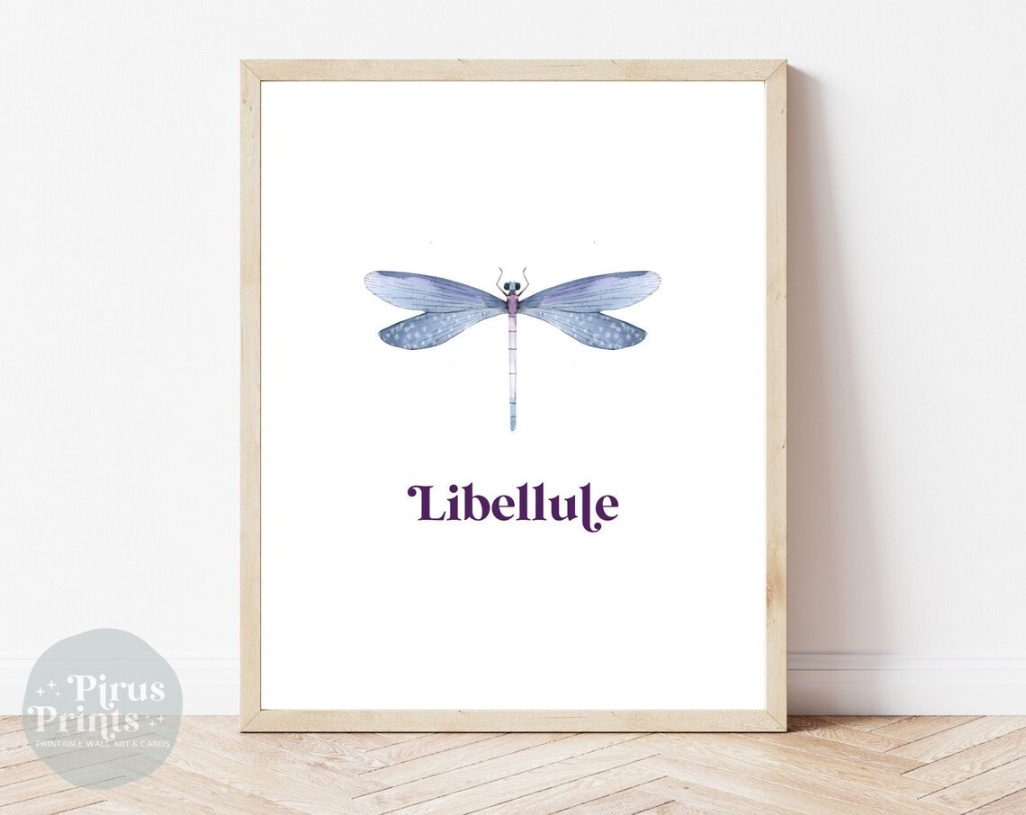 Watercolor Dragonfly Libellule Blue Insect Botanical Minimal Art Print