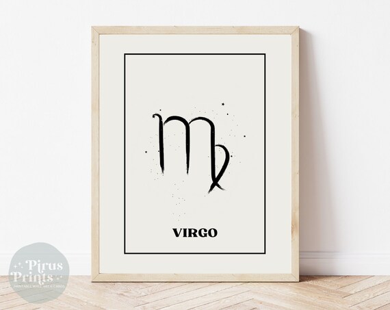 Virgo Maiden Zodiac Sign Minimal Black White Starry Wall Art