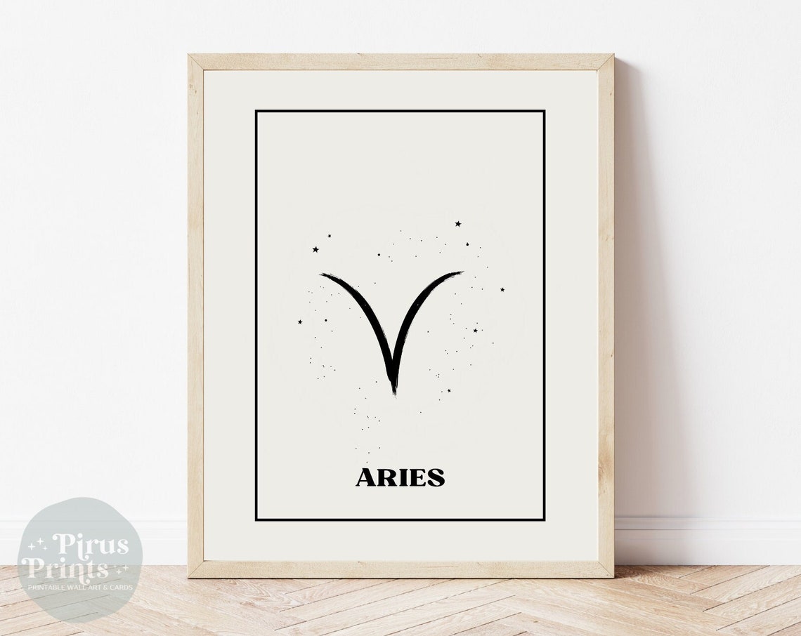 Aries Zodiac Print Astrology Wall Art Minimal Black White Zodiac Print Gift For Aries Instant