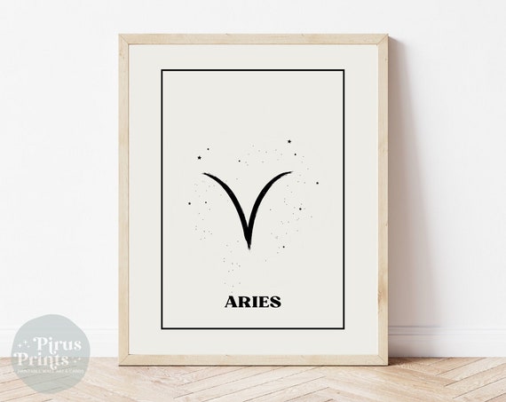 Aries Zodiac Print Astrology Wall Art Minimal Black White Zodiac Print Gift For Aries Instant