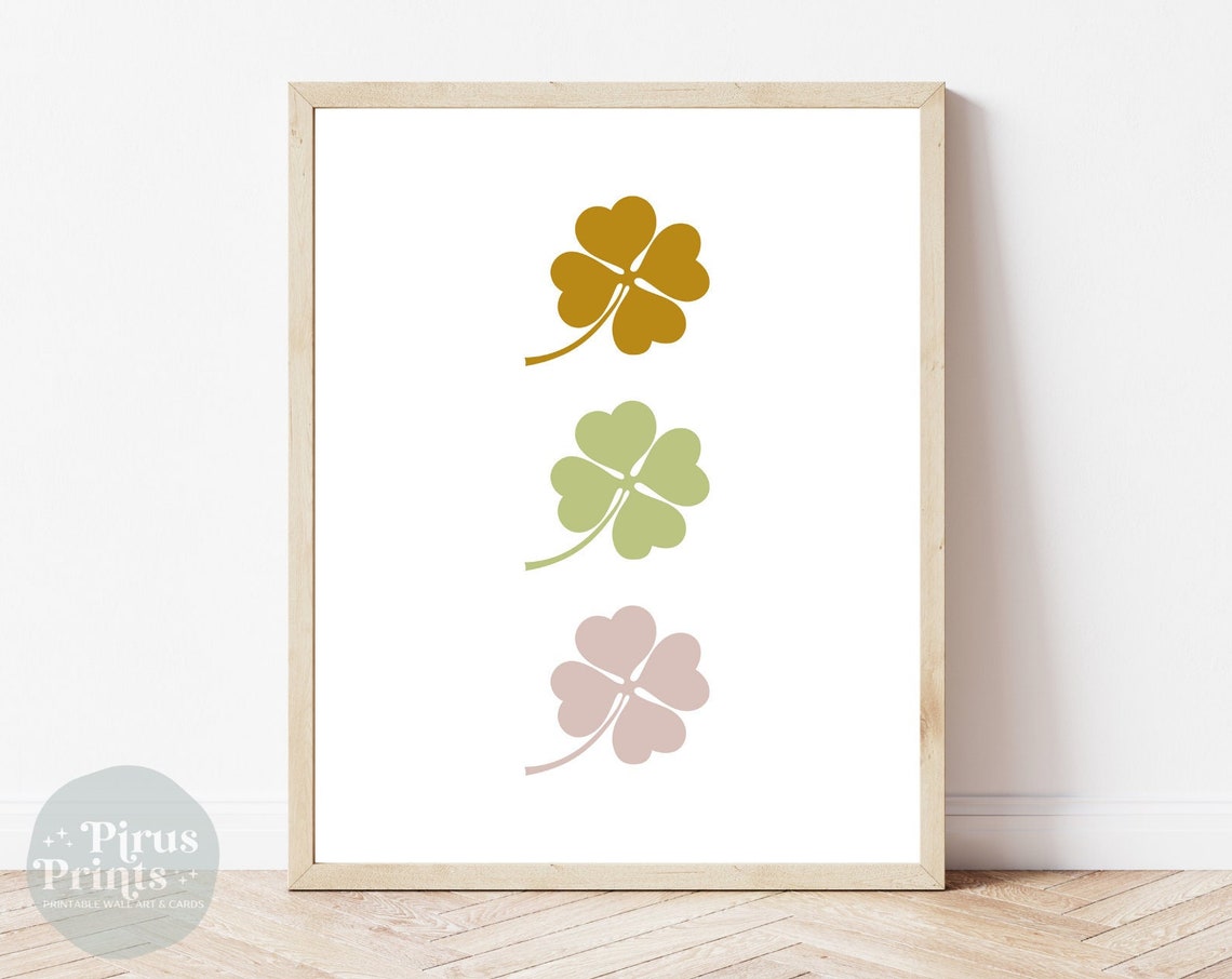Boho Shamrock Trio Minimal St Patricks Day Gold Sage Wall Art