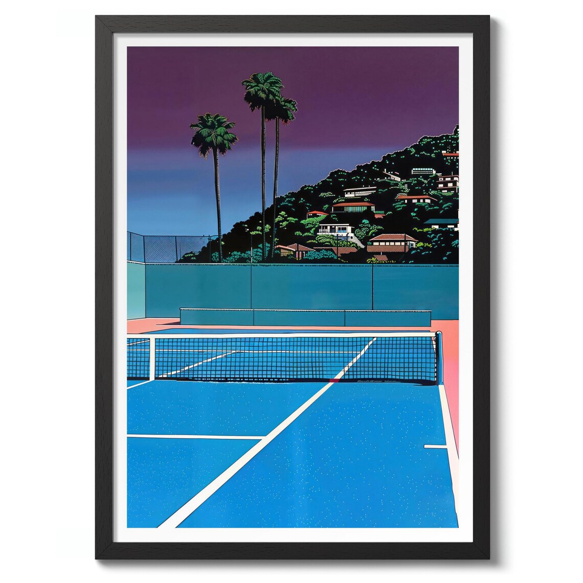 Beverly Hills Country Club Tennis Court Dusk Palm Art Poster