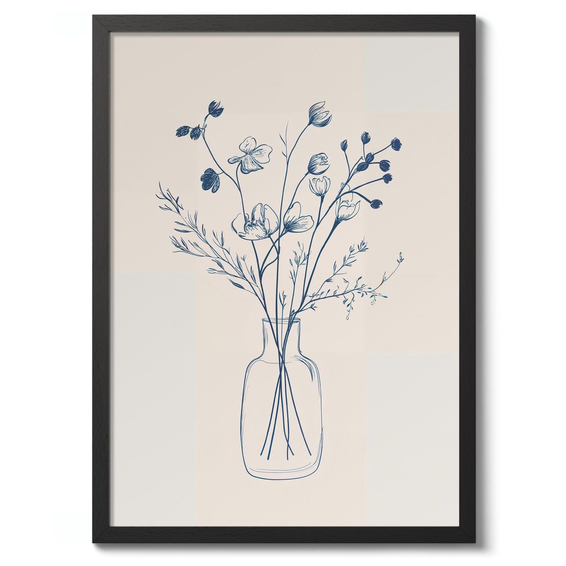 Flowers In A Jar Print Beige Illustration Poster Kitchen Wall Art Decor Gift