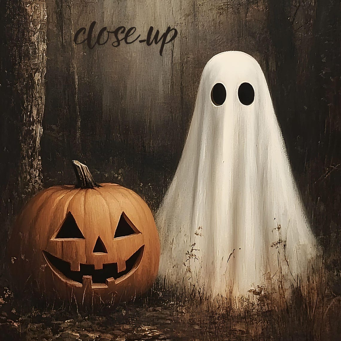Ghost and Jack O Lantern Moody Dark Forest Gothic Halloween Art Poster - Image 4