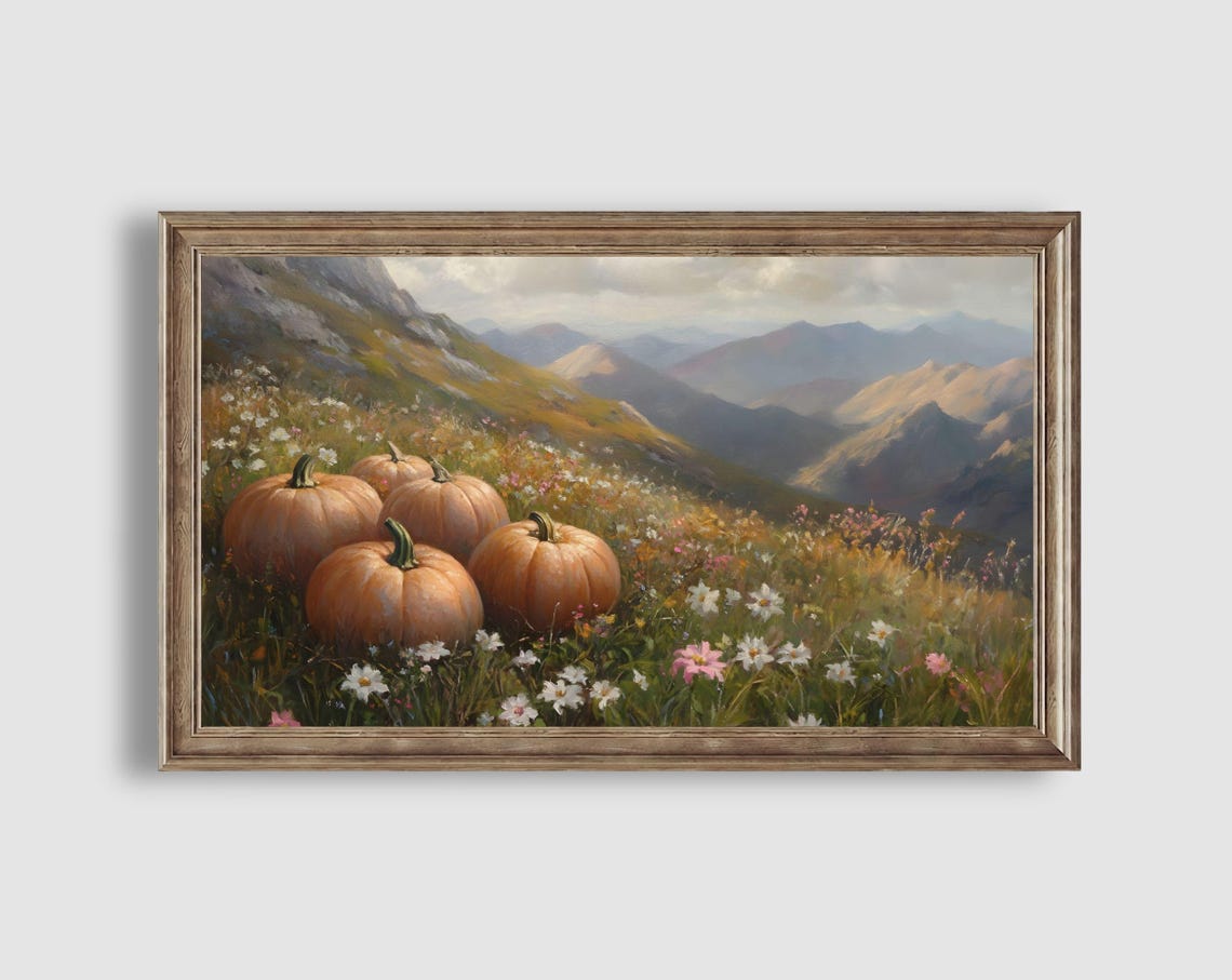 Pumpkins in Mountain Wildflower Meadow Scenic Landscape Poster - Image 2