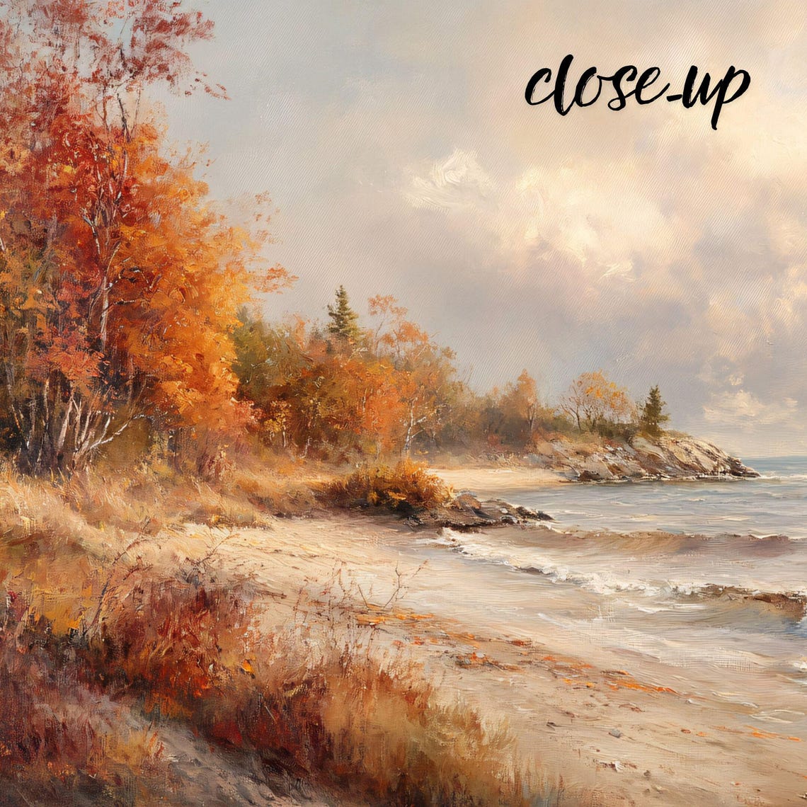 Autumn Beach Coastline Waves Colorful Fall Trees Seascape Art Poster - Image 4