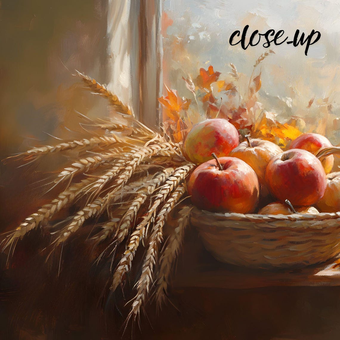 Harvest Basket Apples Wheat Pumpkins Autumn Still Life Print - Image 4