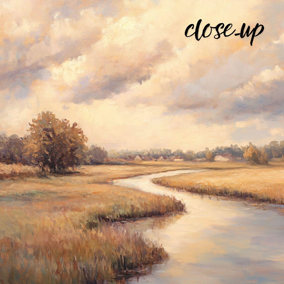Golden Autumn River Winding Through Misty Pastoral Meadows Painting Poster - Image 4