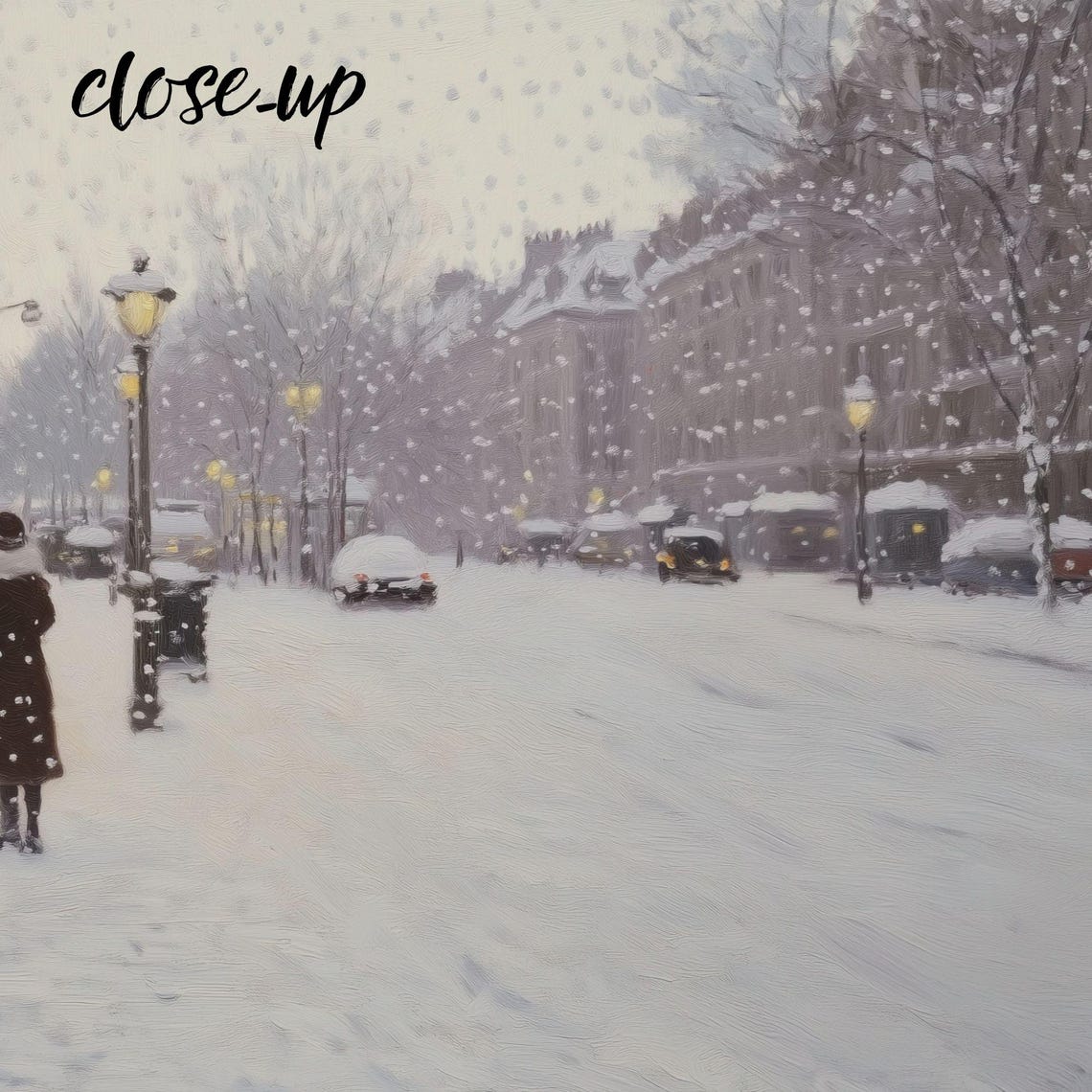 Couple Snowy Street Corner Glowing Shop Window Winter Evening Poster - Image 3