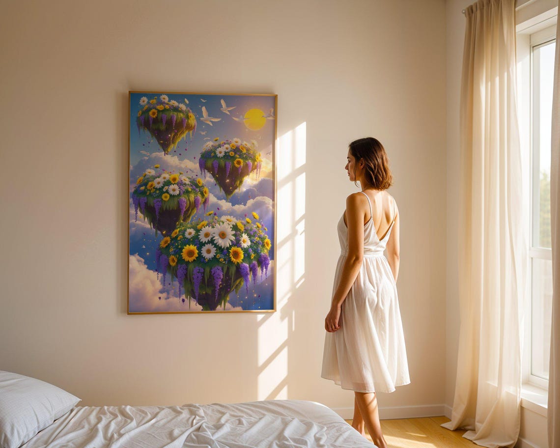 Floating Flower Islands With Sunflowers Under Sunny Sky Poster - Image 4