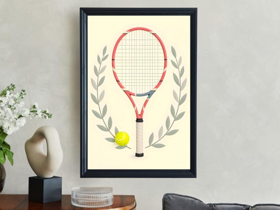 Tennis Racket And Ball Wall Art Preppy Wall Art Tennis Themed Decor Sports Lover Gift Minimalist Tennis Print Home Decor
