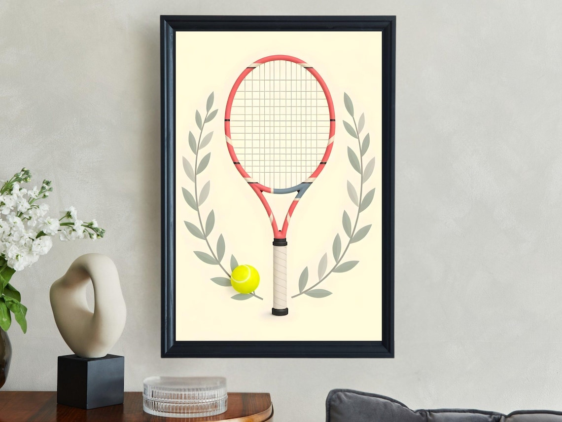 Tennis Racket And Ball Wall Art Preppy Wall Art Tennis Themed Decor Sports Lover Gift Minimalist Tennis Print Home Decor