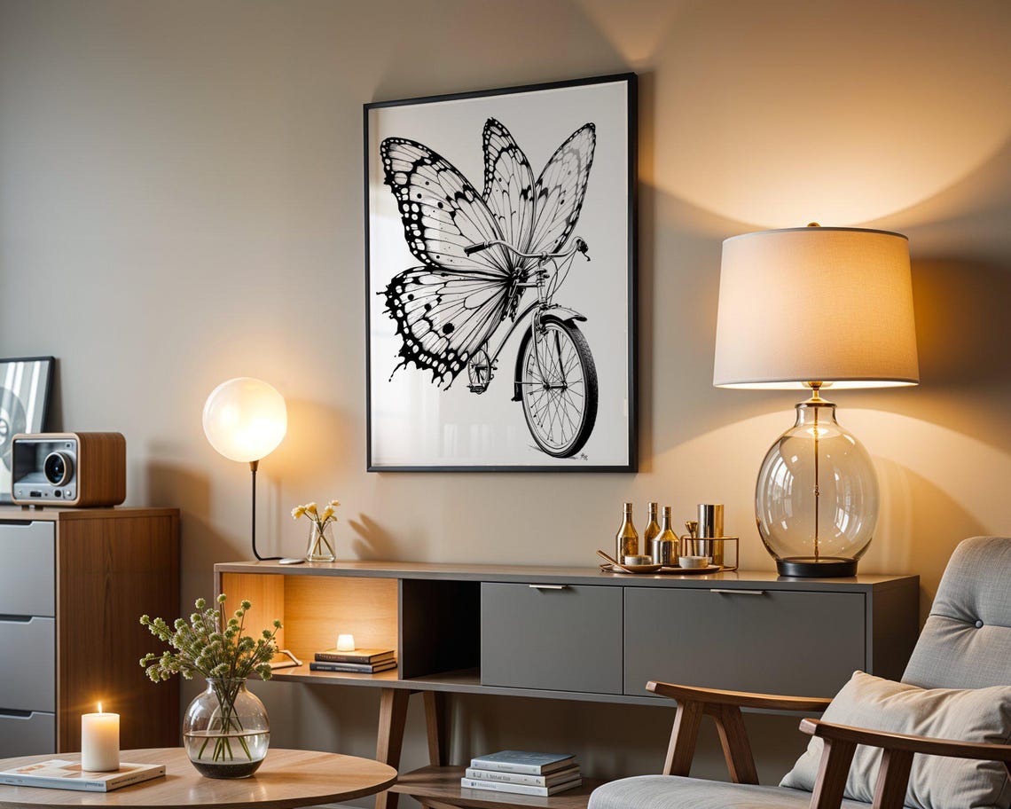 Butterfly Bicycle Wall Art Print Unique Bicycle Art Poster Butterfly Wings Bike Illustration Modern Home Decor Nature Inspired Art - Image 3