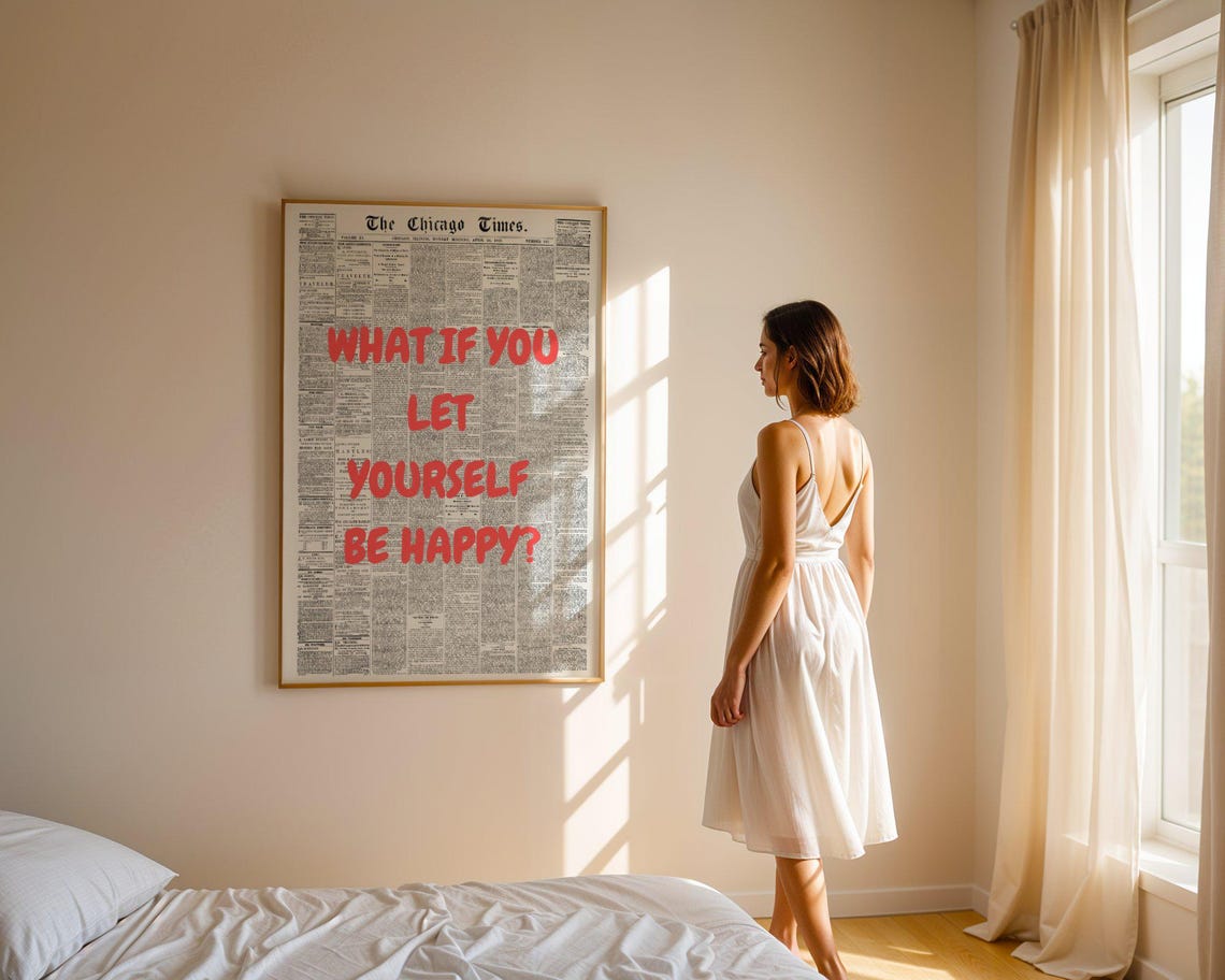 What If You Let Yourself Be Happy Red Typography Quote Poster - Image 5