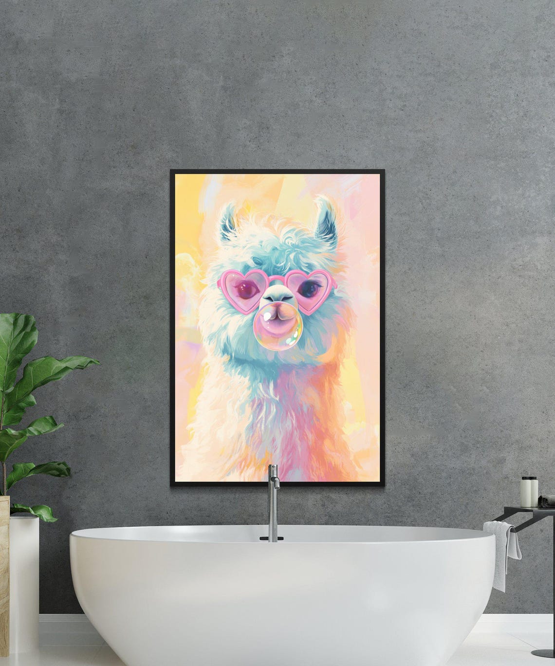 Fluffy Alpaca With Heart Glasses Blowing A Bubblegum Bubble Poster - Image 4