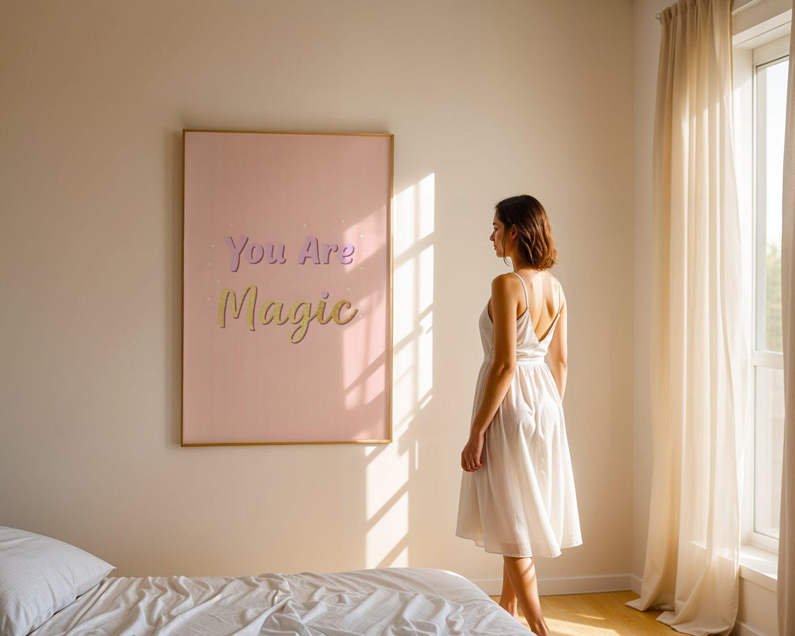 You Are Magic Pink Gold Glitter Script Typography Quote Poster - Image 4