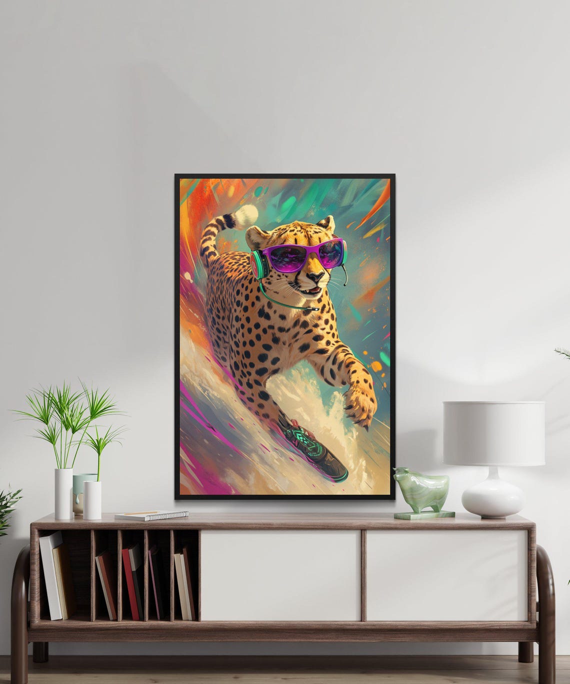 Cheetah In Sunglasses And Headphones Riding A Skateboard Poster - Image 5