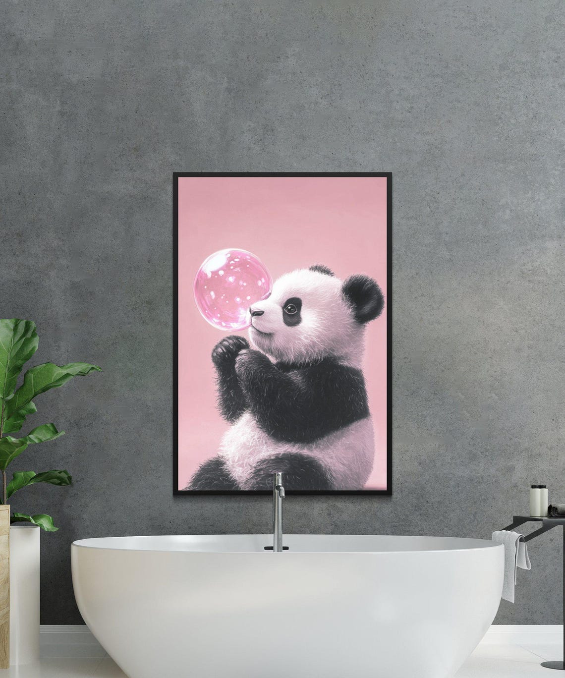 Baby Panda Blowing Big Pink Bubble Adorable Nursery Wall Poster - Image 4