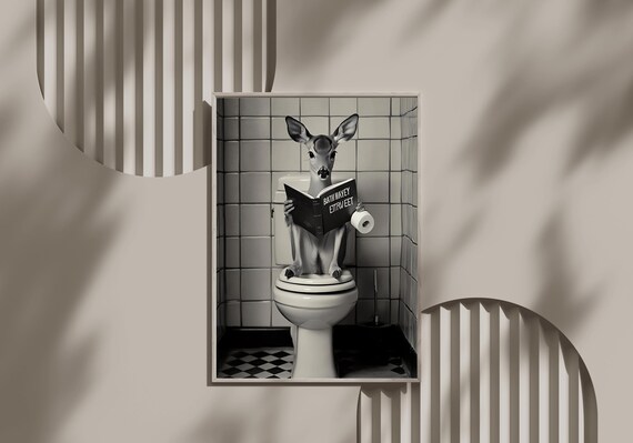 Deer Reading a Book on the Toilet with Toilet Paper Funny Poster