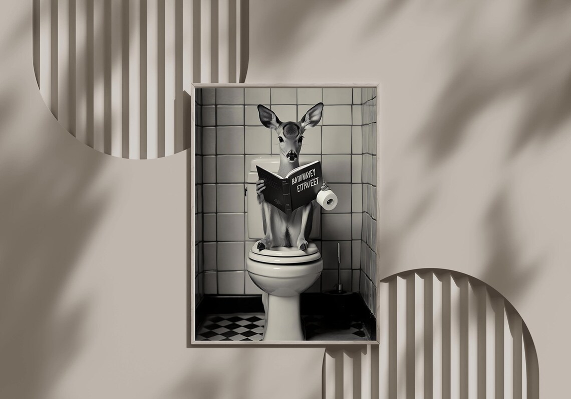 Deer Reading a Book on the Toilet with Toilet Paper Funny Poster