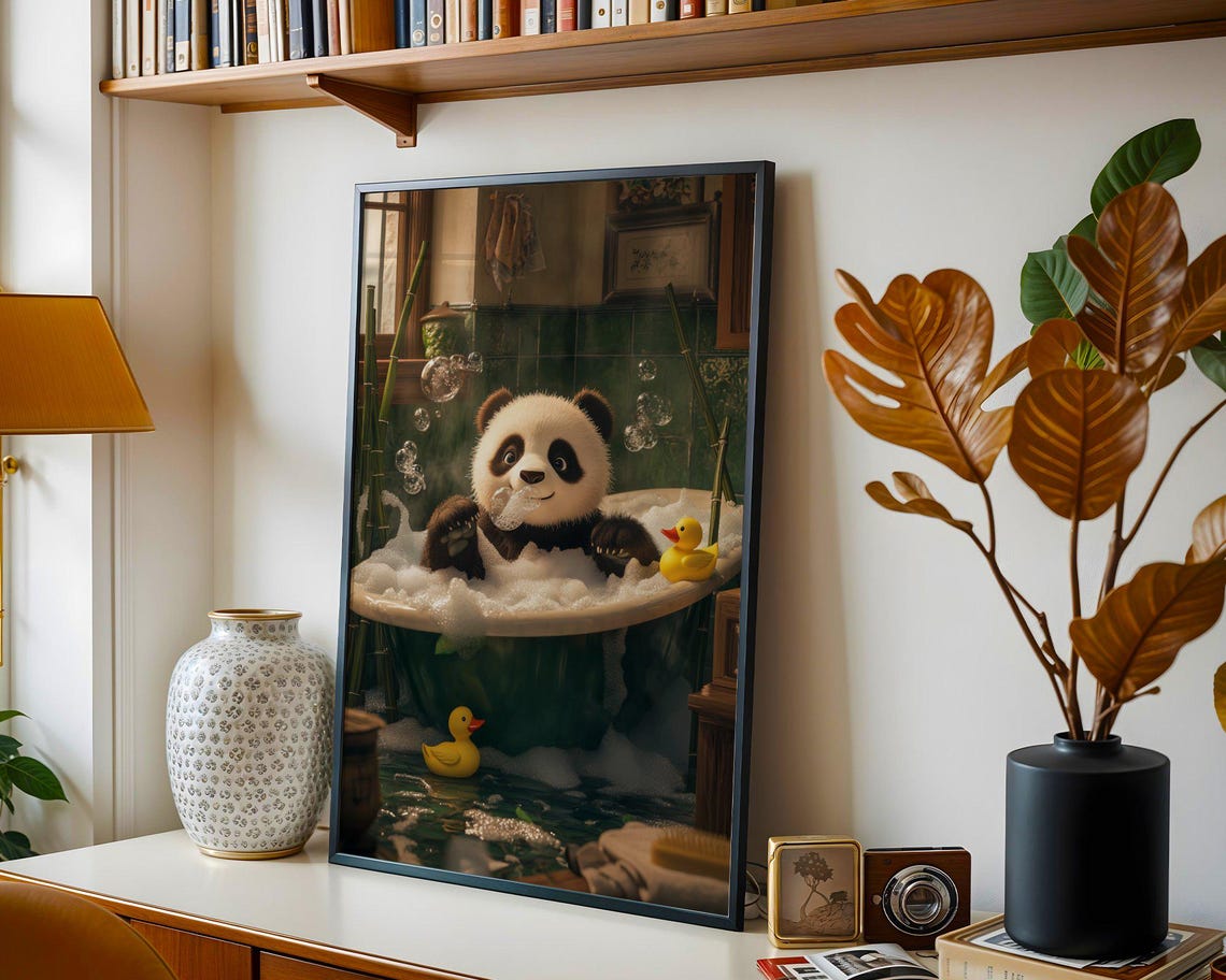 Baby Panda in a Bubble Bath With Rubber Duckies Bath Decor Poster - Image 4
