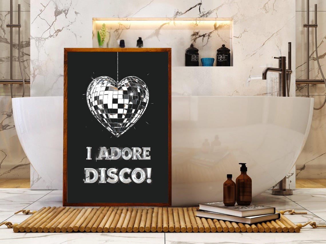 Adore Disco Heart-Shaped Mirror Ball Retro Party Dance Poster - Image 4