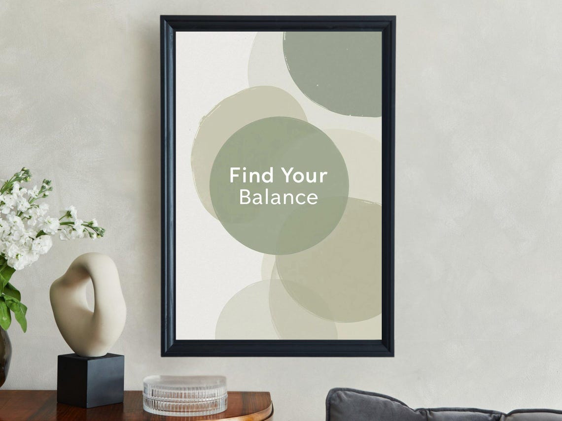 Find Your Balance Sage Green Overlapping Circles Abstract Quote Poster