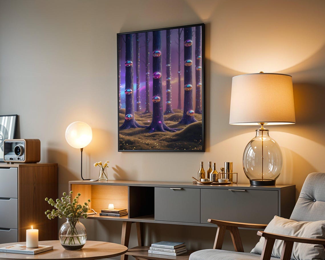Enchanted Forest Night Iridescent Disco Orbs Purple Fantasy Poster - Image 4