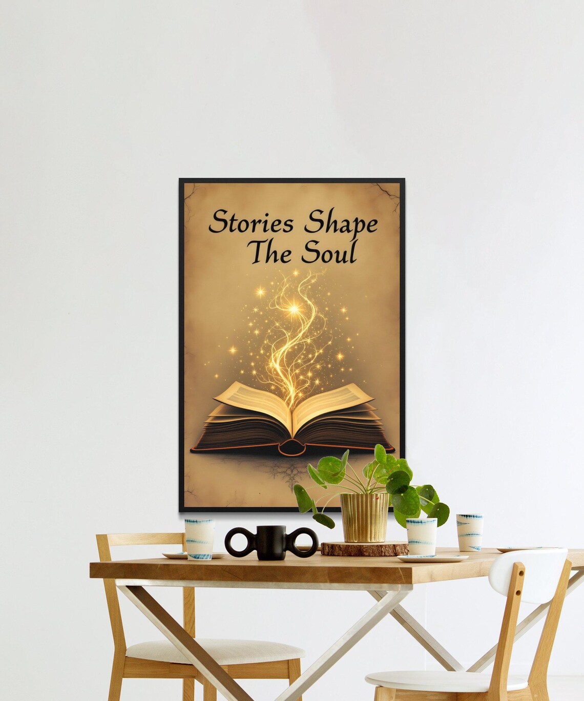 Stories Shape the Soul Glowing Open Book Literary Magic Quote Wall Poster - Image 2