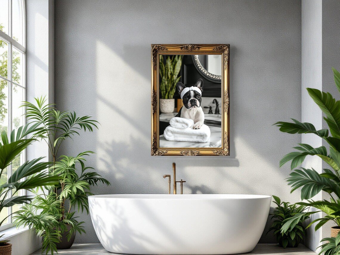 French Bulldog With Spa Headband Resting On Towels Animal Poster - Image 3