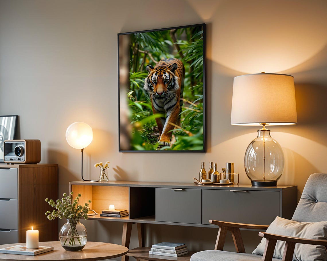 Majestic Tiger Emerging From Dense Green Jungle Foliage Poster - Image 5
