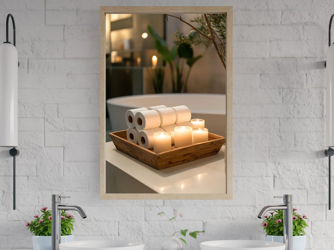 Bathroom Wall Art Modern Bathroom Decor Spa Bathroom Print Candle And Toilet Paper Art Relaxing Home Decor Zen Bathroom Art