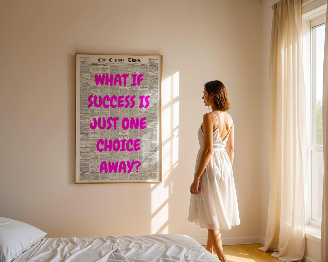 What If Success Is Just One Choice Away Pink Newspaper Quote Poster - Image 5