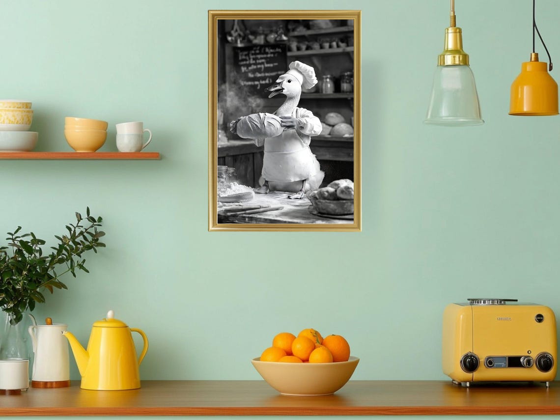 Goose Baker Kneading Dough Funny Animal Bakery Scene Art Print - Image 3