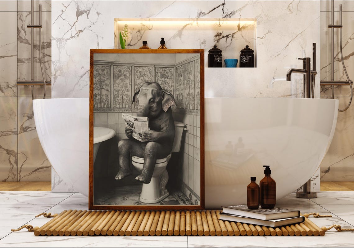 Elephant Reading the Newspaper While Sitting on the Toilet Poster - Image 5