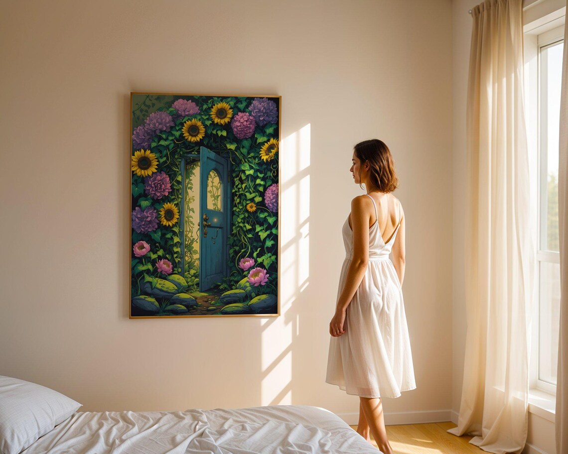 Blue Door Secret Garden Sunflowers Ivy Blooms Fantasy Art Print - Image 4