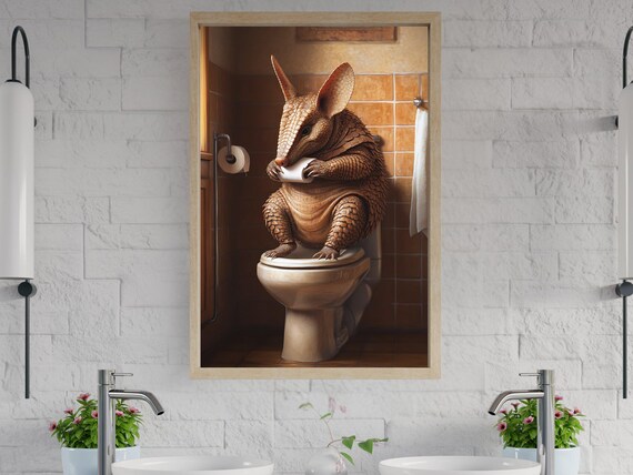 Quirky Armadillo Bathroom Wall Art Armadillo In Toilet Humorous Print Funny Animal Art Unique Bathroom Decor Cute Armadillo Poster