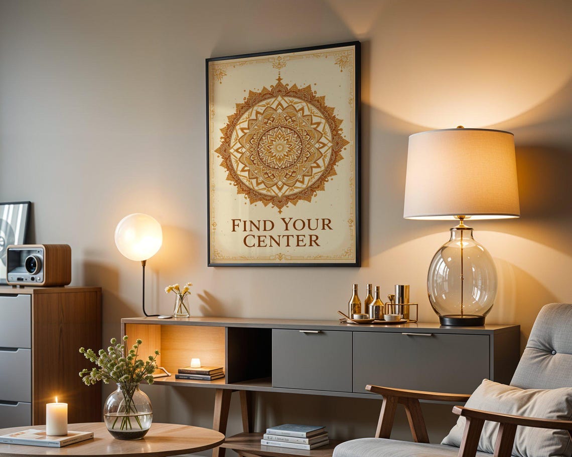 Find Your Center Intricate Golden Mandala Mindfulness Quote Poster - Image 4