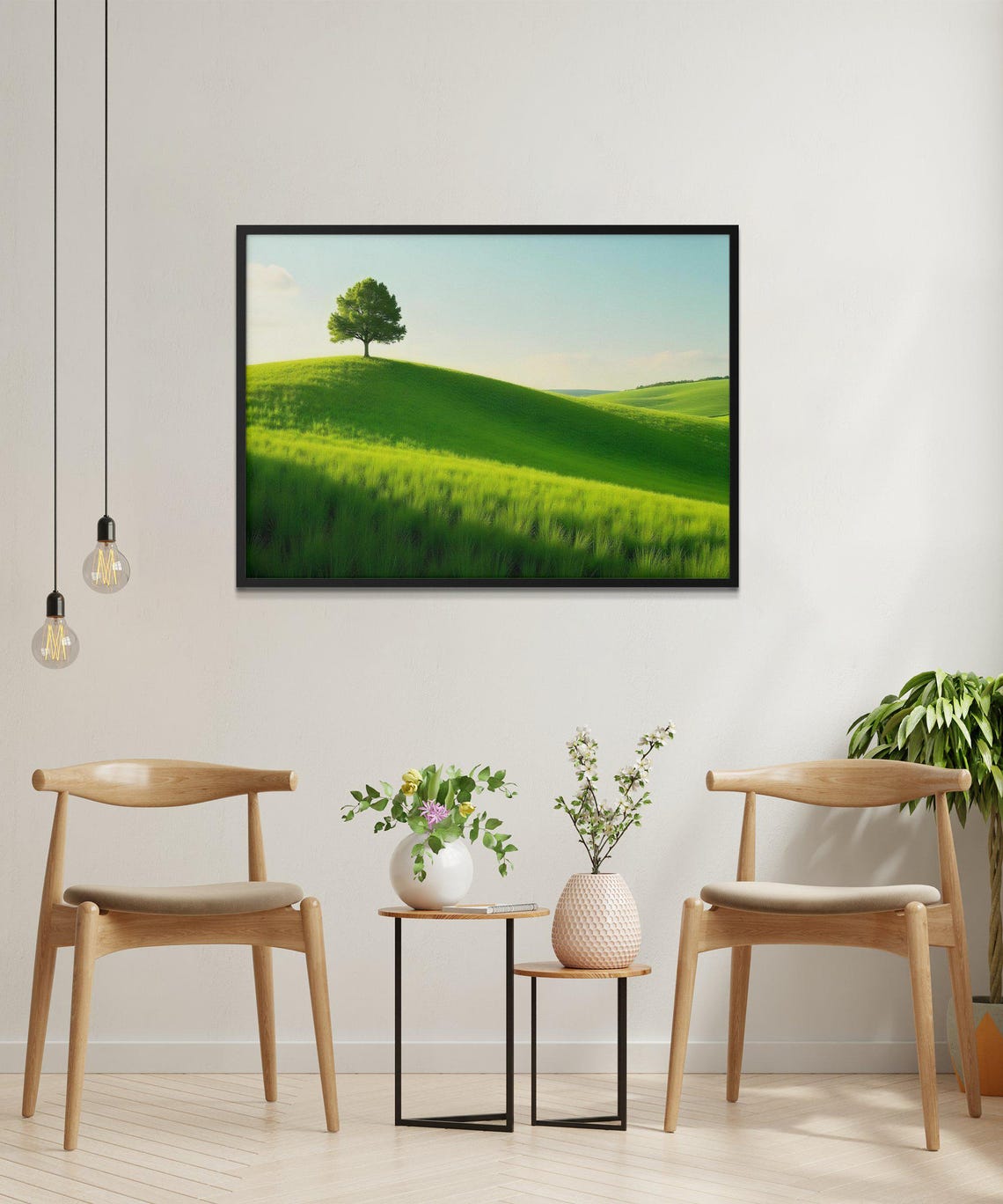Lone Tree Standing On Rolling Green Hill Serene Landscape Poster - Image 2