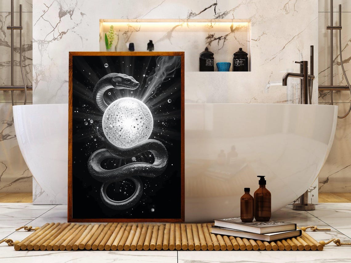 Celestial Serpent Wrapped Around Glowing Orb Night Sky Poster - Image 4