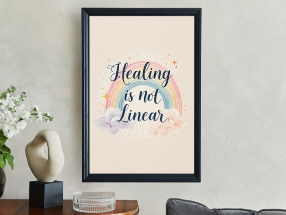 Healing Is Not Linear Rainbow Script Inspirational Quote Poster