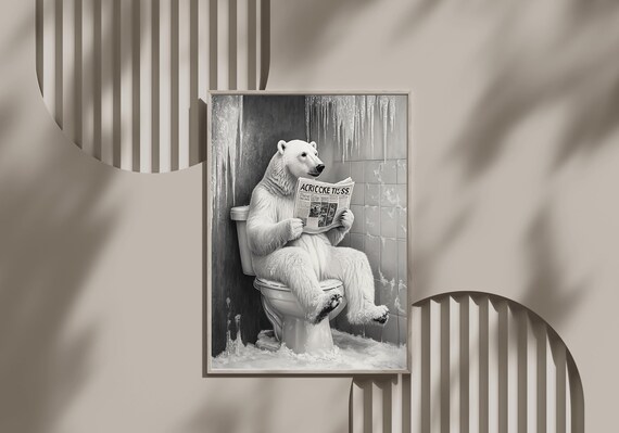 Polar Bear Reading the Paper on the Toilet in an Icy Bathroom Poster