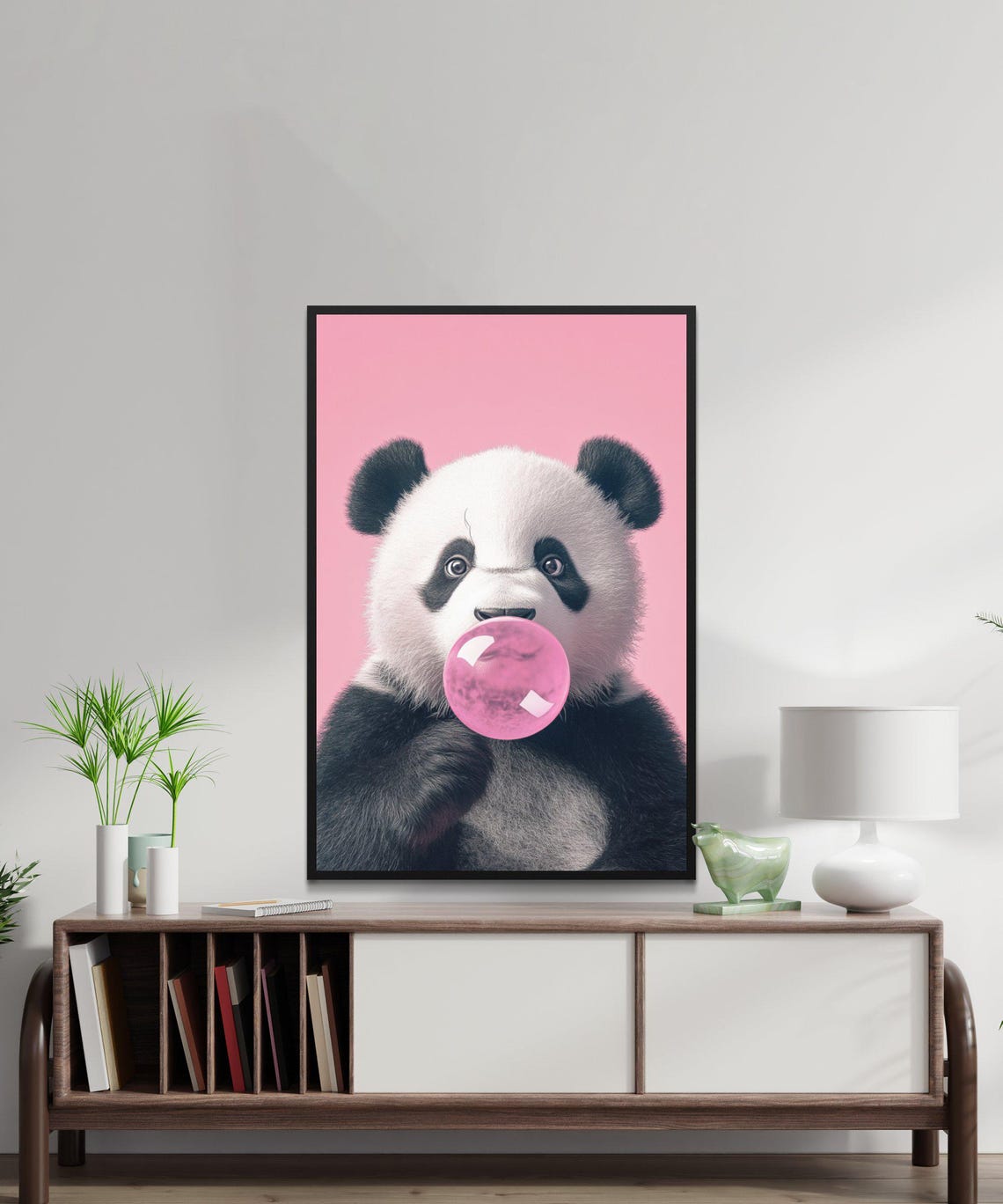 Panda Cub Blowing Pink Bubblegum Bubble Close-Up Cute Poster - Image 5