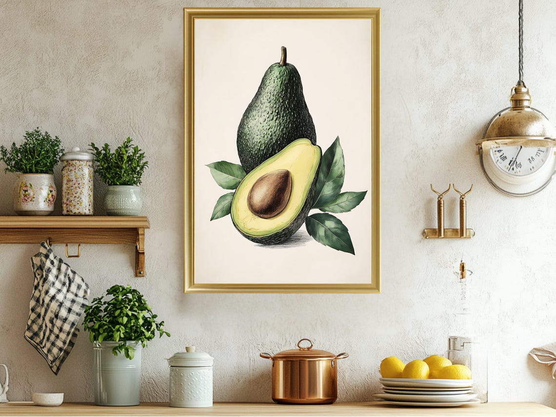 Vintage Avocado Botanical Illustration for Kitchen Decor Poster