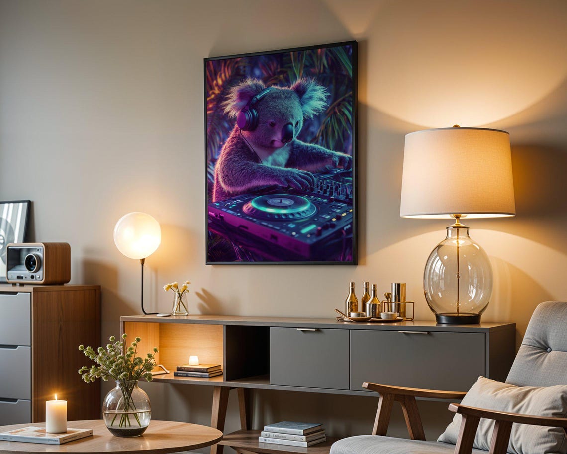 DJ Koala Spinning Records in Neon Colors Vibrant Music Room Wall Art - Image 4