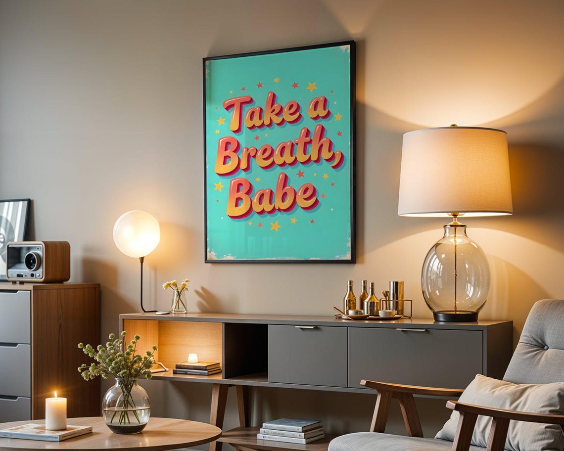 Take a Breath Babe Retro Orange Typography Teal Quote Poster - Image 3