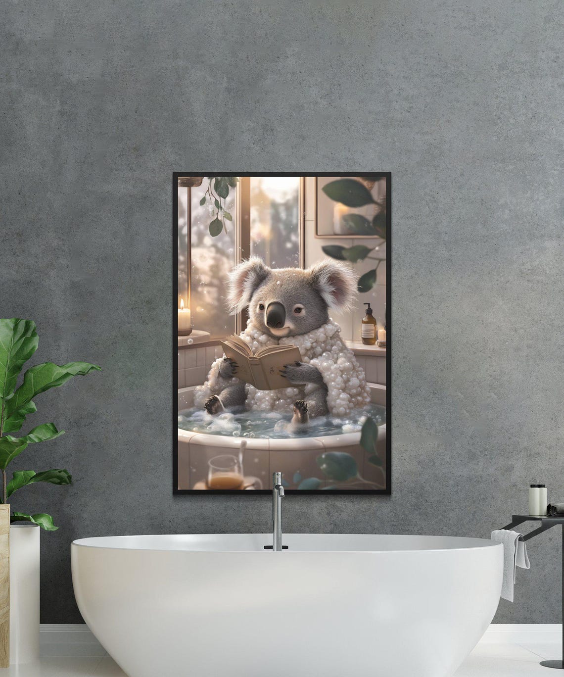 Koala Reading a Book While Relaxing in a Cozy Bubble Bath Poster - Image 2